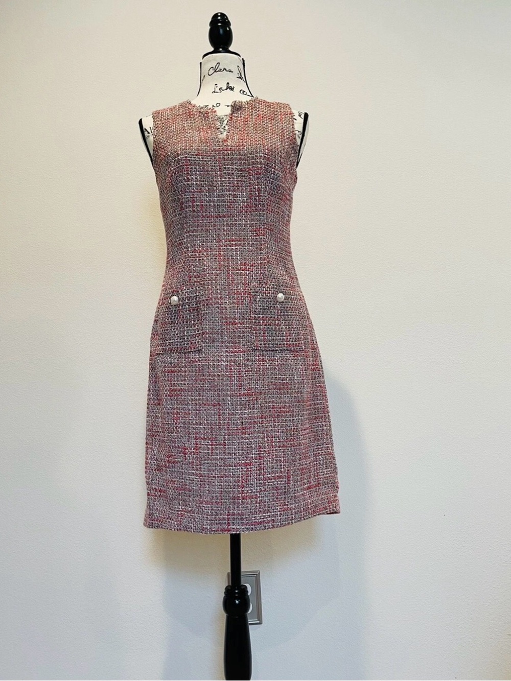 Karl Lagerfeld Pink Tweed Sleeveless Shift Dress